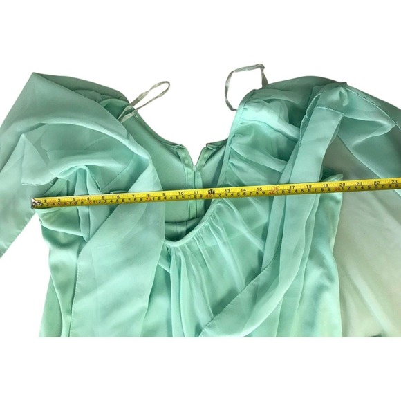 Maxi Dress Womens Green Pleated V-Neck Zip Up Sleeveless Sheer Cape Flowy XL - Picture 5 of 7
